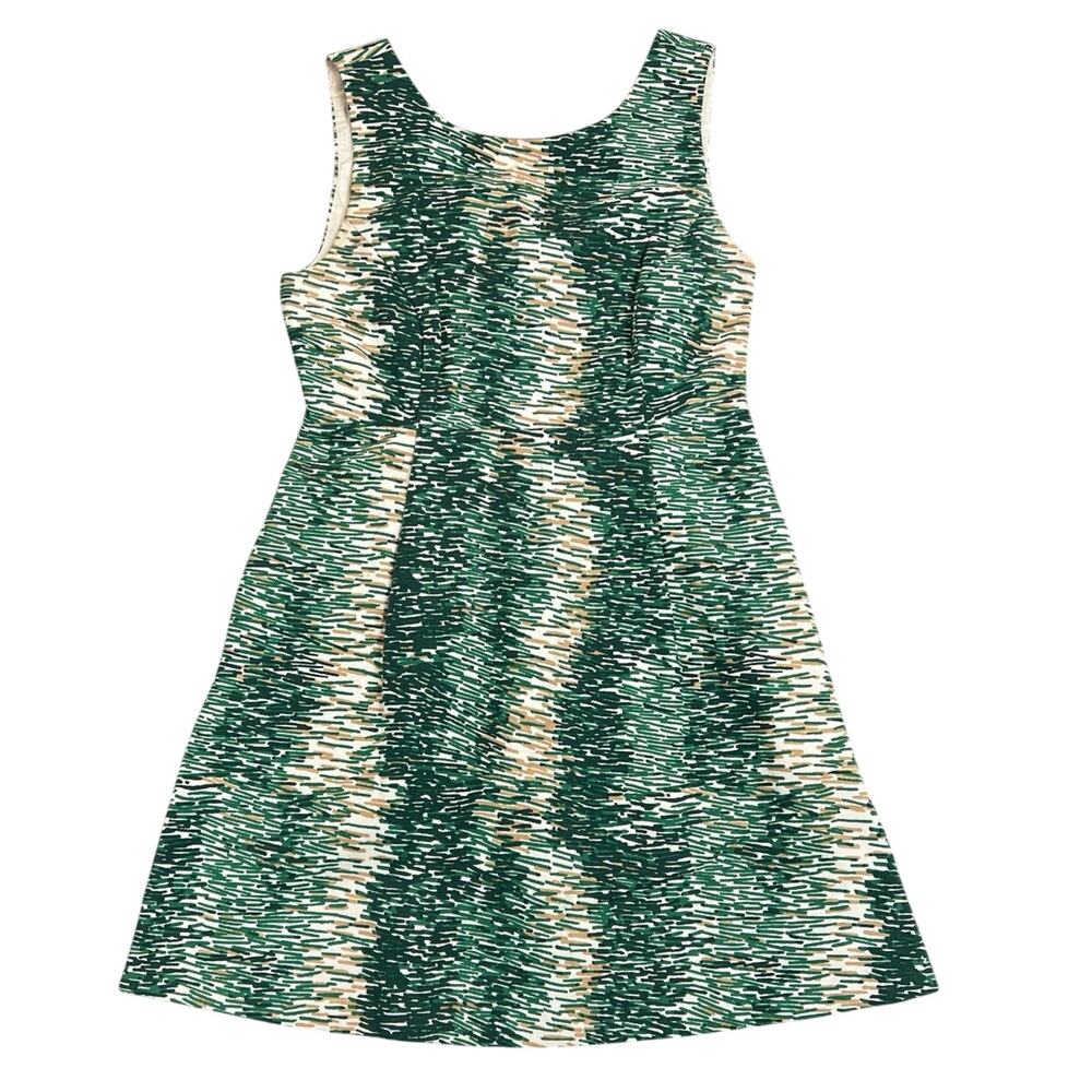 Zara Basic Green Abstract Cotton A-Line Dress Sleeveless - M